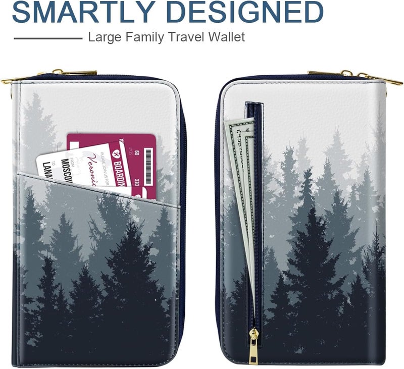 Simikol Family Passport Holder Wallet RFID Blocking Document Organizer PU Leather Mulit-purpose Travel Wallet Credit Cards Case for Women Men, Forest - Image 3